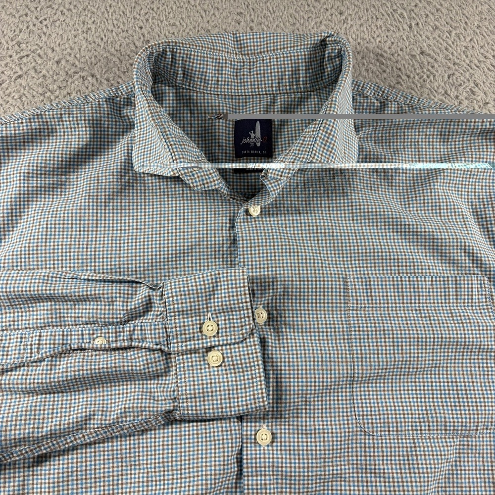 Johnnie-O Shirt Gingham Check Casual Button Down Long Sleeve Mens XL Blue